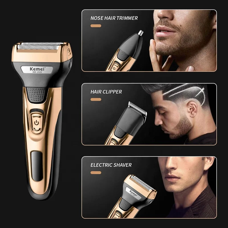 Kemei 3 In 1 Powerful Electric Shaver Facial Body Hair Trimmer Beard Shaving Machine Razor Nose Ear Hair Trimmer for Men KM-1429