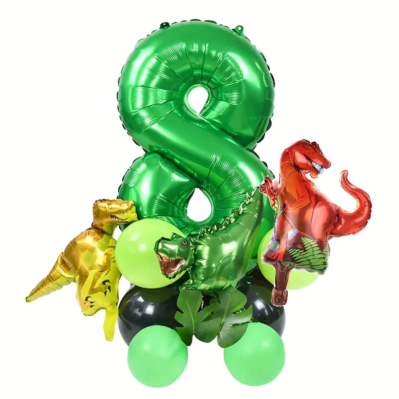 19PCS/PACK 32 inch Green Digital Dinosaur Aluminum Film Balloon Set Forest Theme Party Decoration Balloon