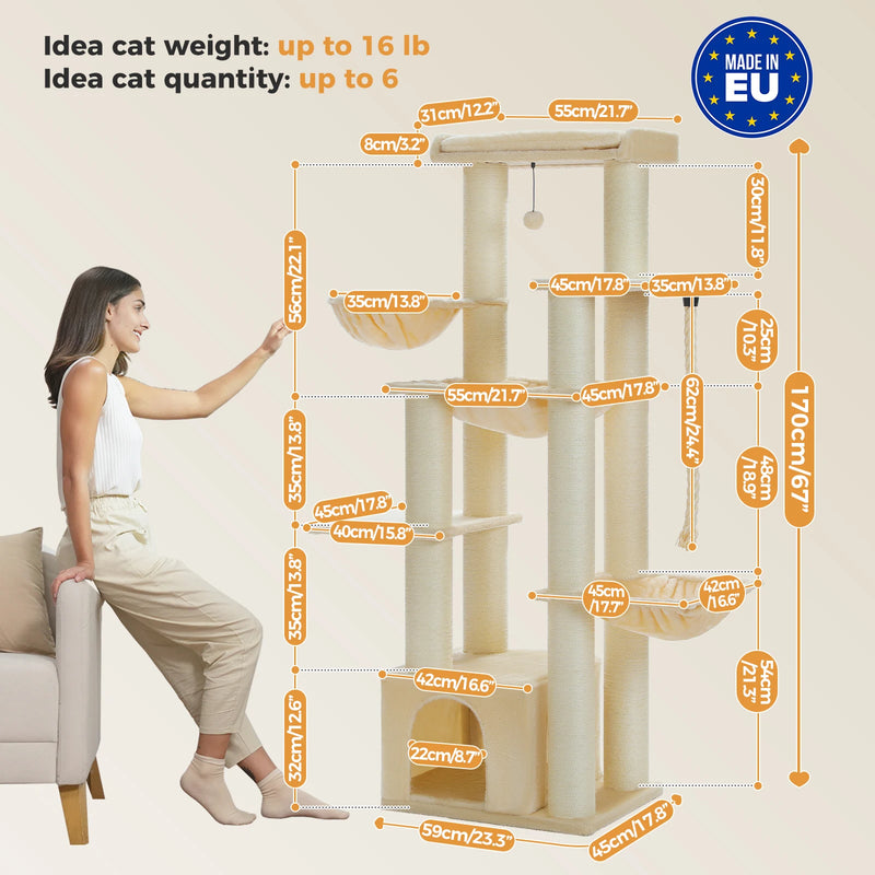 Big Cat Tree Tower for Large Cats Robust with Several Levels Cat House Climbing Tree with Hammock 11 Sisal Posts Large Perch