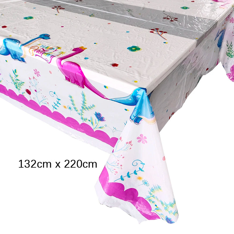 Cartoon Pink Dinosaur Birthday Party Decorations Disposable Tableware Plate Cup 3D Dinosaur Balloon for Girls Baby Toys Supplies