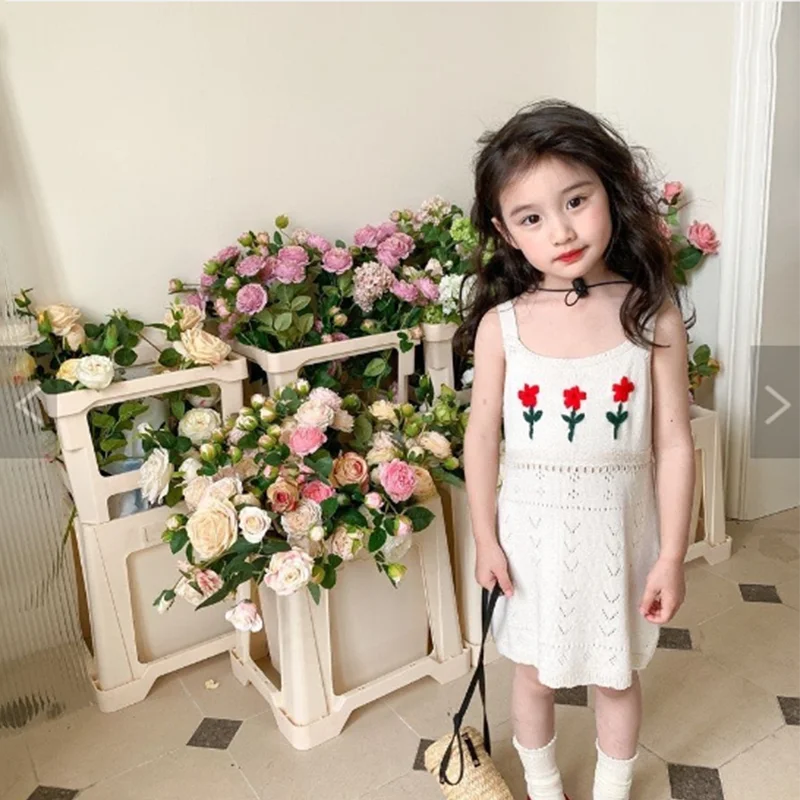 2024 Korea Kids Dresses For Girls Flower Girl Dresses For Weddings Summer Kids Clothes Girs Vest Dress