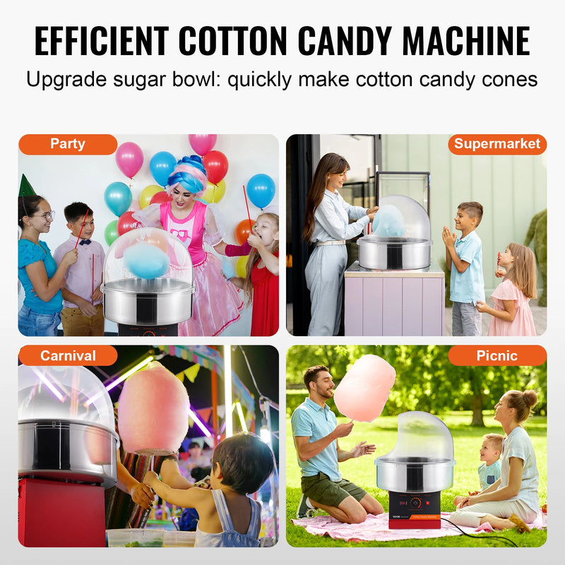 SucceBuy Electric Cotton Candy Machine Candy Floss Maker Commercial Cotton Candy Machine Stainless Steel Bowl and Sugar Scoop