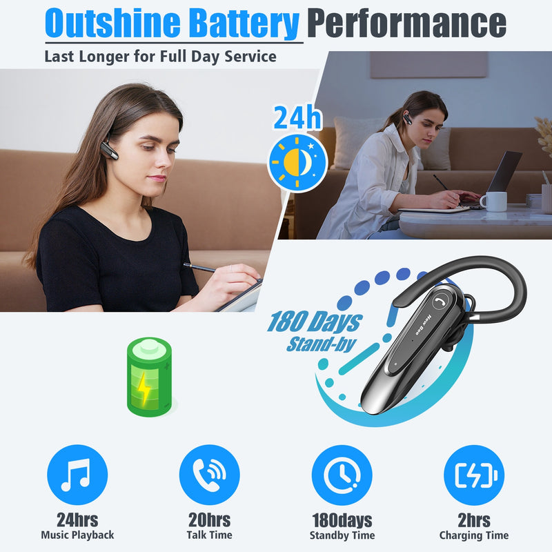 New Bee B45 Bluetooth 5.0 Headset Wireless Earphone Headphones with Dual Mic Earbuds Earpiece CVC8.0 Noise Reduction for Driving