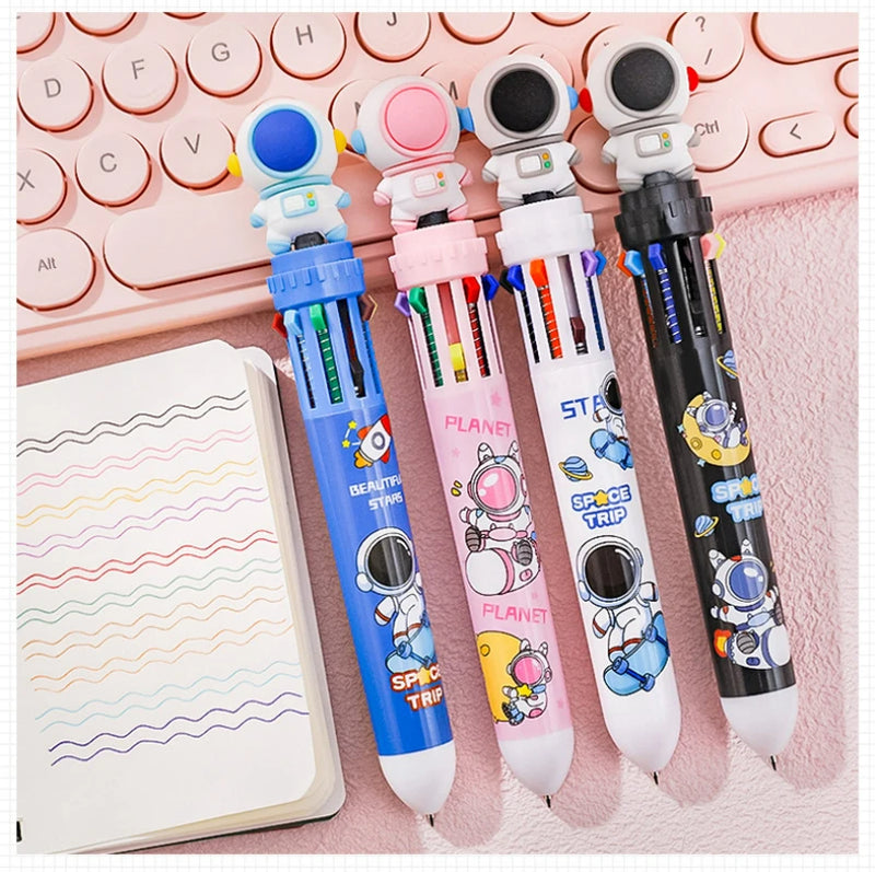 10Pcs/Lot Cartoon Astronaut 10-color Ballpoint Pen Kawaii Student 10 Colors Ball Point Pen for Writing Office School Supplies