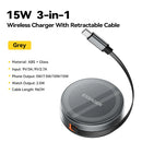 Essager 15W 3 in 1 Magnetic Wireless Charger With 96cm Retractable Type-C Cable For iPhone 16 15 14 13 Pro Max Airpods Watches