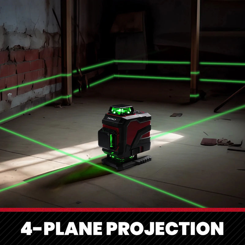 YEVOLT Laser Level Green Beam 4-Plane 16-Line Self-leveling 360 3D Ground-Hugging Horizontal & Vertical Tile Measuring Tools