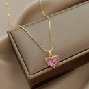 2022 New Fashion Trend Unique Design Elegant Delicate Pink Love Zircon Clavicle Necklace Women Charms Female Jewelry Party Gift