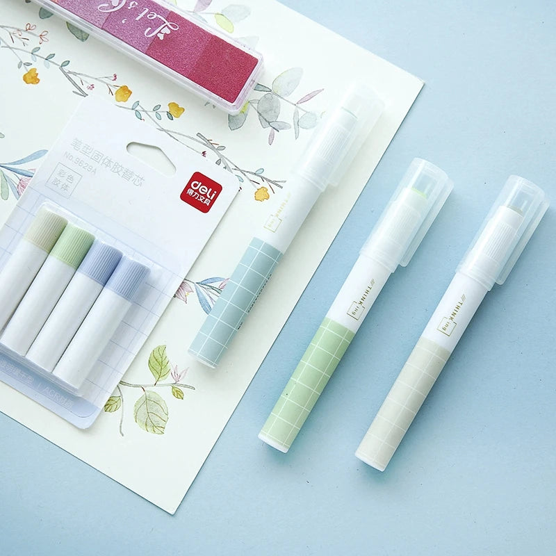 Deli Pen Type Glue Stick Set With Spare Glue for Student School Office Stationery Journal Tools