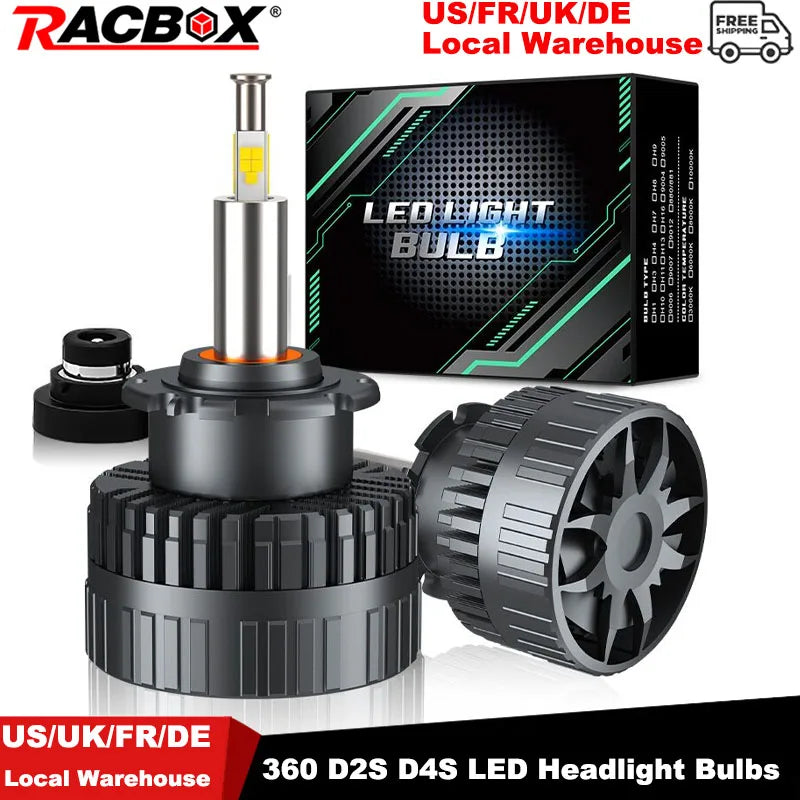 360 D2S D4S LED Headlights HID Canbus D2S D4S 1:1 Size D Series Turbo LED Auto Lamp 30pc CSP Chip Plug&Play Motorcycle Light