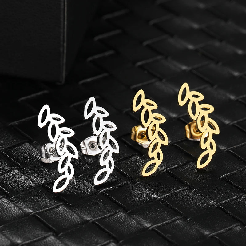 Stainless Steel Earrings 2022 Trend New Fashion Curved Design Sense Hollow Leaves Stud Earrings For Women Jewelry Party Gifts