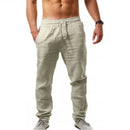 Men's Cotton Linen Pants Summer Solid Color Breathable Linen Trousers Male Casual Elastic Waist Fitness Pants Hip-Hop Streetwear