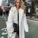 Solid Color Faux Fur Coat Women Long White Fluffy Warm d Coat Hood Lapel Sashes Loose Korean Fashion 2021 Outerwear