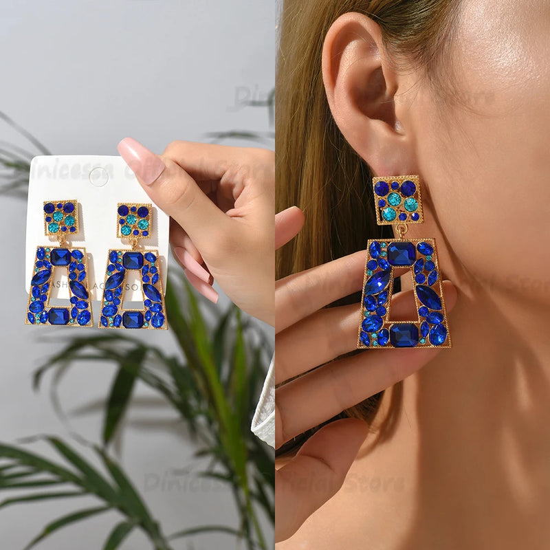 Fashion Metal Hollow Crystal Geometric Dangle Earrings For Women 2022 Trend Boho Luxury Design Pendientes Vintage Party Jewelry