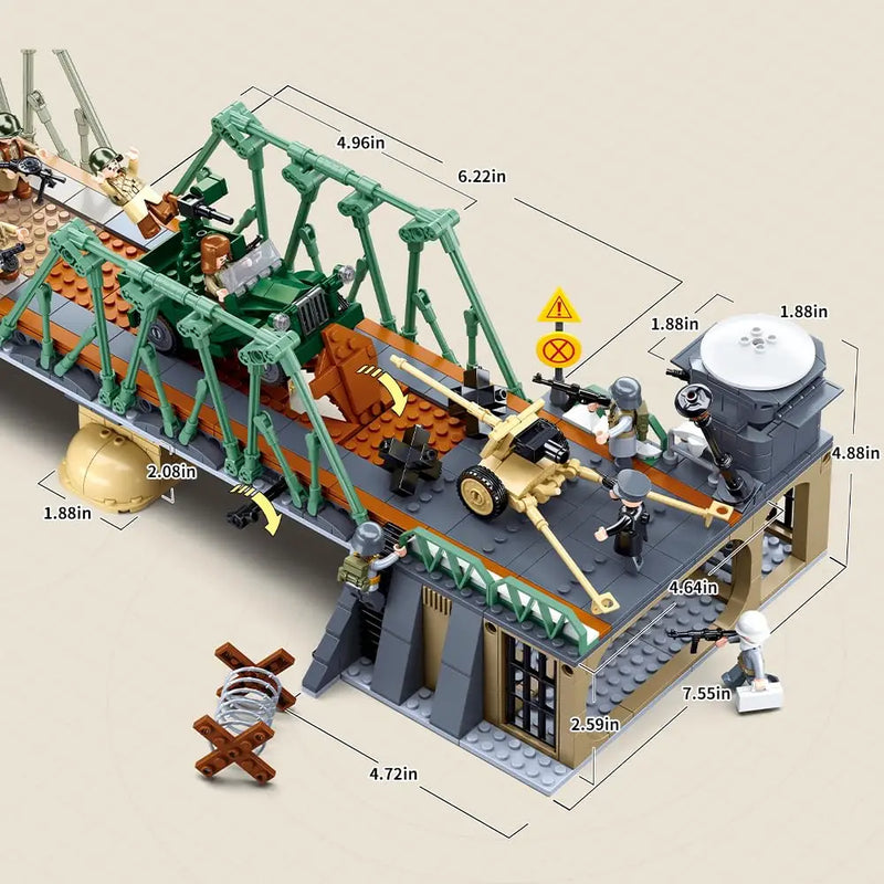 769PCS WW2 Battle Of Budapest Bridge Scene Building Blocks Classic War View Model Bricks Set With Figures Children DIY Toy Gift