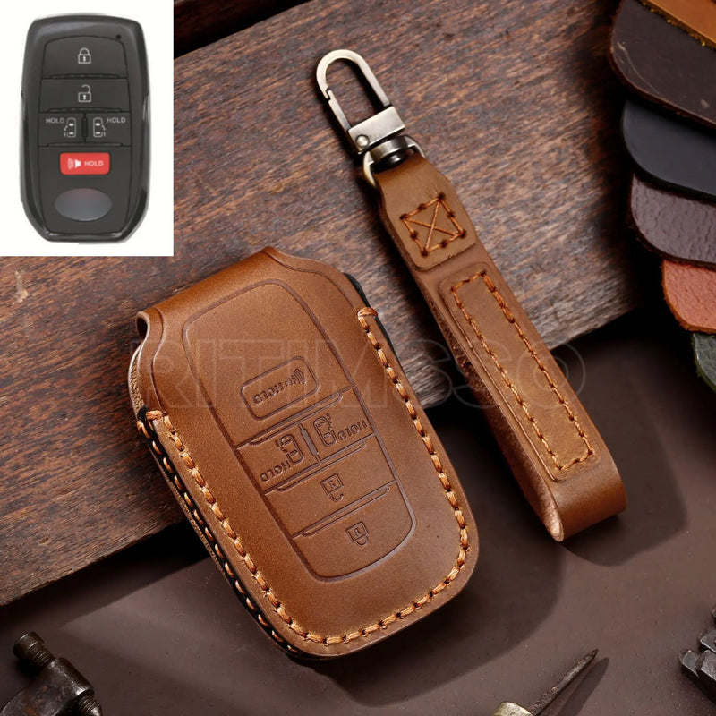 Leather Car Key Case Cover for Toyota Sienna Smart Car Key Fob 2021 2022 5/6 Buttons Remote Keyless Protector Holder Accessories