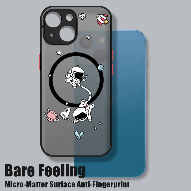For Magsafe Wireless Charging Astronaut Case For iPhone 15 Pro Max Plus 14 Pro 13 12 11 Pro Max Soft Edges Acrylic Phone Cover
