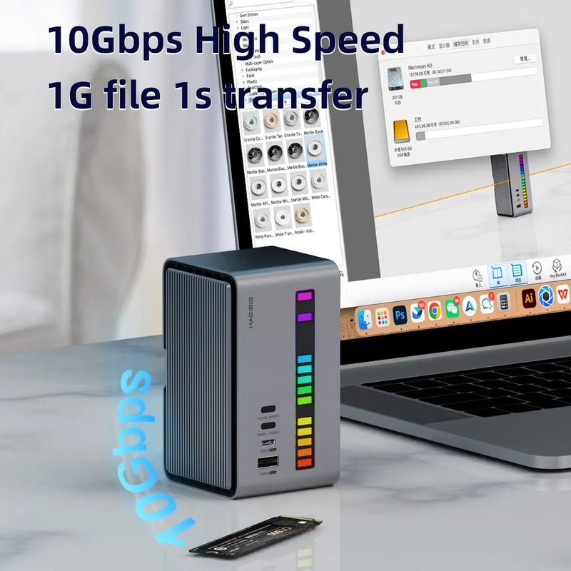 Hagibis USB C Docking Station with Dual HDMI Monitor M.2 SSD Enclosure Ethernet 100W PD USB Hub SD/TF-U100/U100 Pro/U100 Ultra