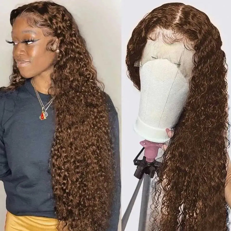 13x6 Hd Deep Wave Lace Frontal Wig Chocolate Brown Remy Human Hair Lace Frontal Wig 180% 13x4 Curly Lace Front Human Hair Wigs