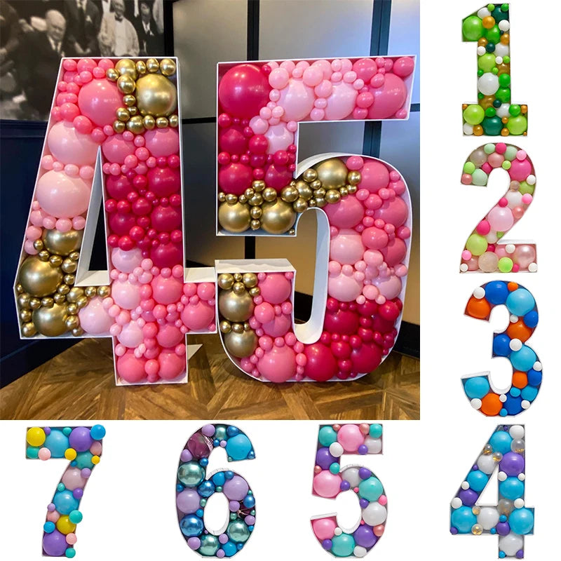 100cm Blank Number Mosaic Balloon Frame DIY 0-9 Filling Box Large Number Foam Board for Birthday Anniversary Party Decoration