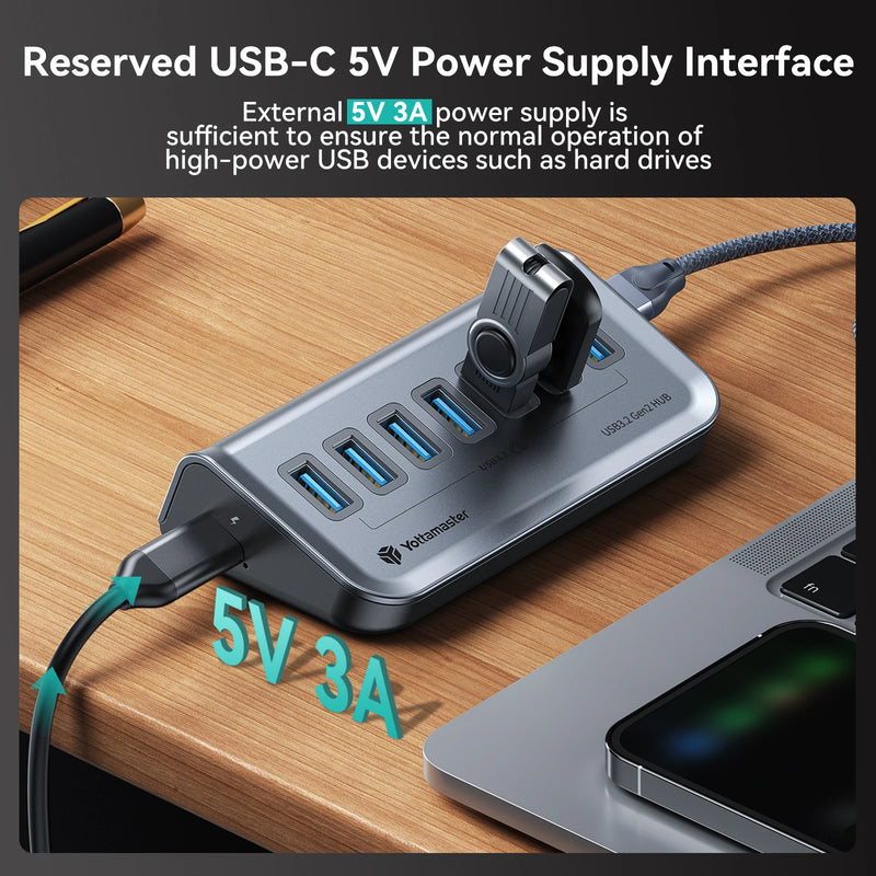 Yottamaster 7 Port USB 3.2 HUB Type C 10Gbps USB HUB Multi Port HUB Splitter Adapter Docking Station USB HUB for Laptop Macbook