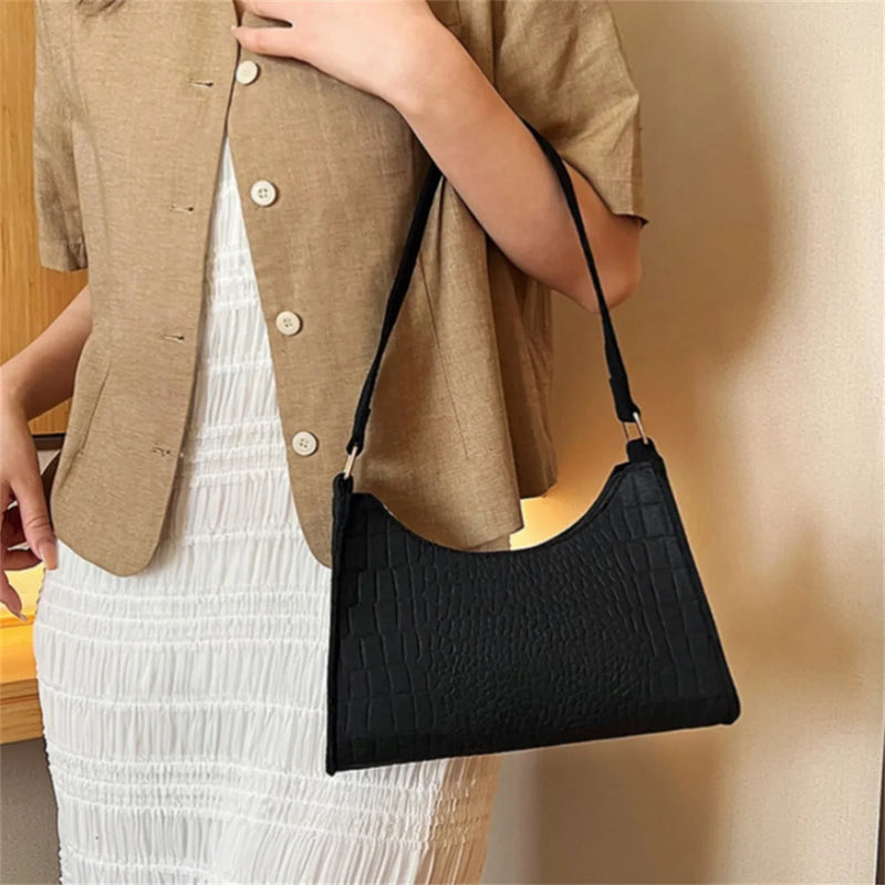 Fashion Women's Felt Fabric Underarm Bag Vintage Crocodile Pattern Shoulder Bag Solid Color Handbags Casual Solid Color Clutch