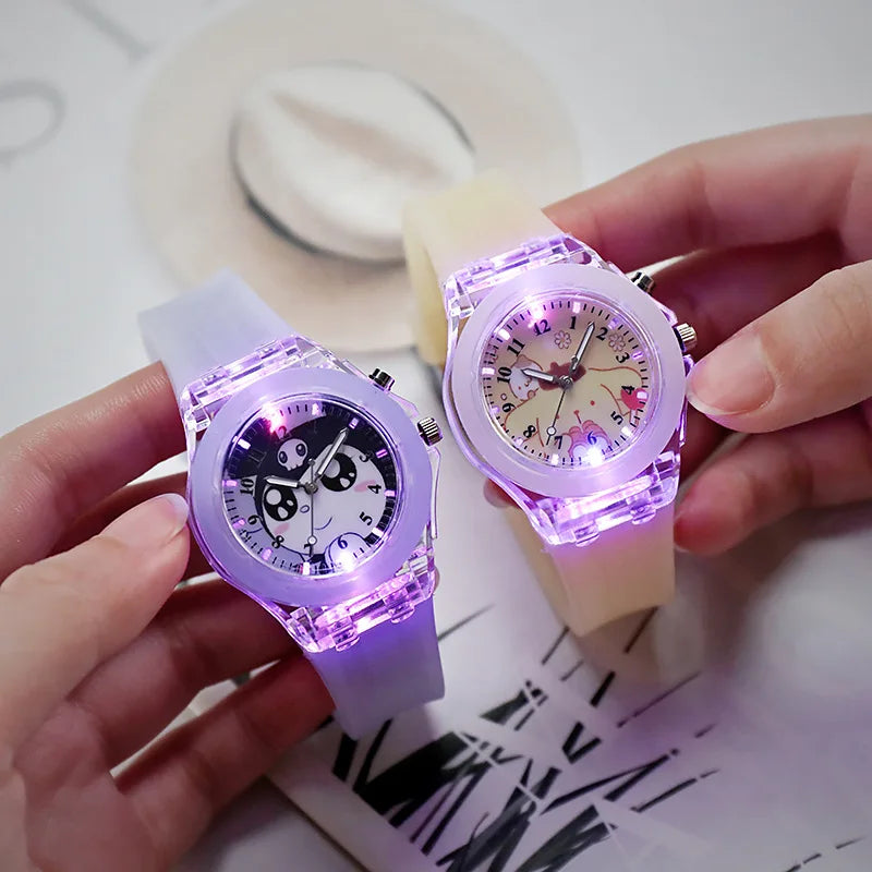 Sanrio Hello Kitty Watches Kawaii Kuromi My Melody Cinnamoroll Student Children LED Luminous Bracelet Watch Kids Birthday Gifts