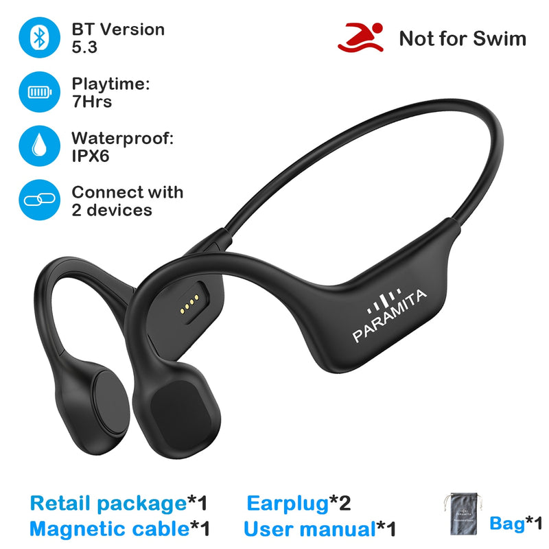 Real Bone Conduction Headphones Bluetooth 5.3 Wireless Earphones Waterproof Sports Headset with Mic for Workouts Running Driving