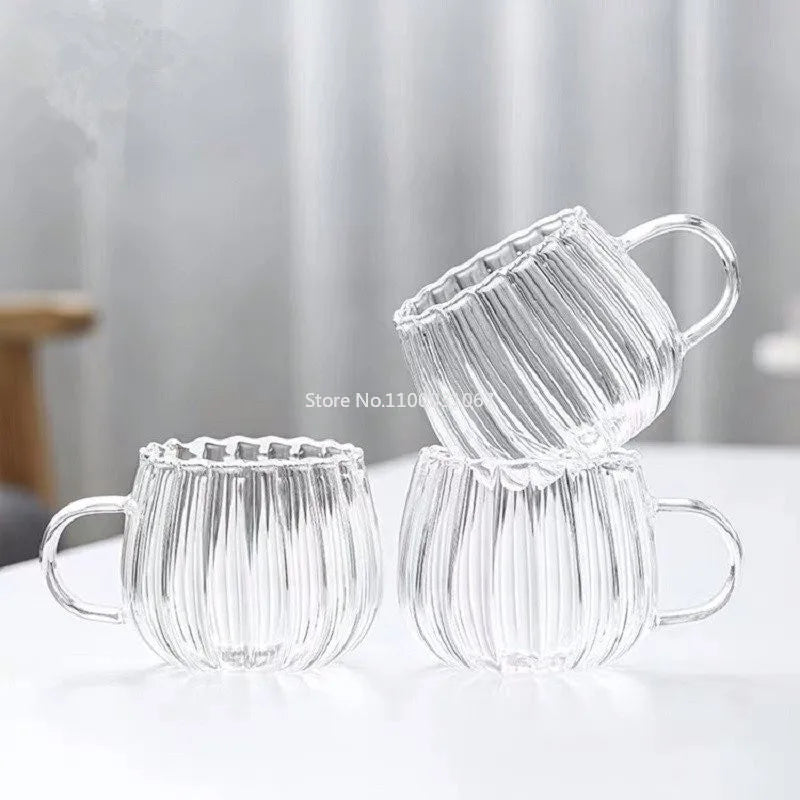 1/2/4/5PCS Transparent Glass Heat-Resistant with Handle Mug Milk Cup Cute Office Home Coffee Mugs Pumpkin Pattern Drinkware