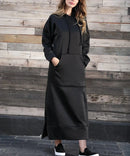 Hoodies Dress For Women Fashion 2025 Hem Lace-up Midi Robe Hooded Long Dress Autumn Winter Warm Casual Loose Sweatshirt Vestidos