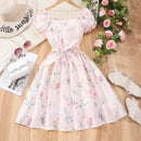 New Children Dress Teen Girl Clothes 8 9 10 11 12 Years Old Summer Flower Pink Short Sleeve Birthday Party Kids Princess Dresses