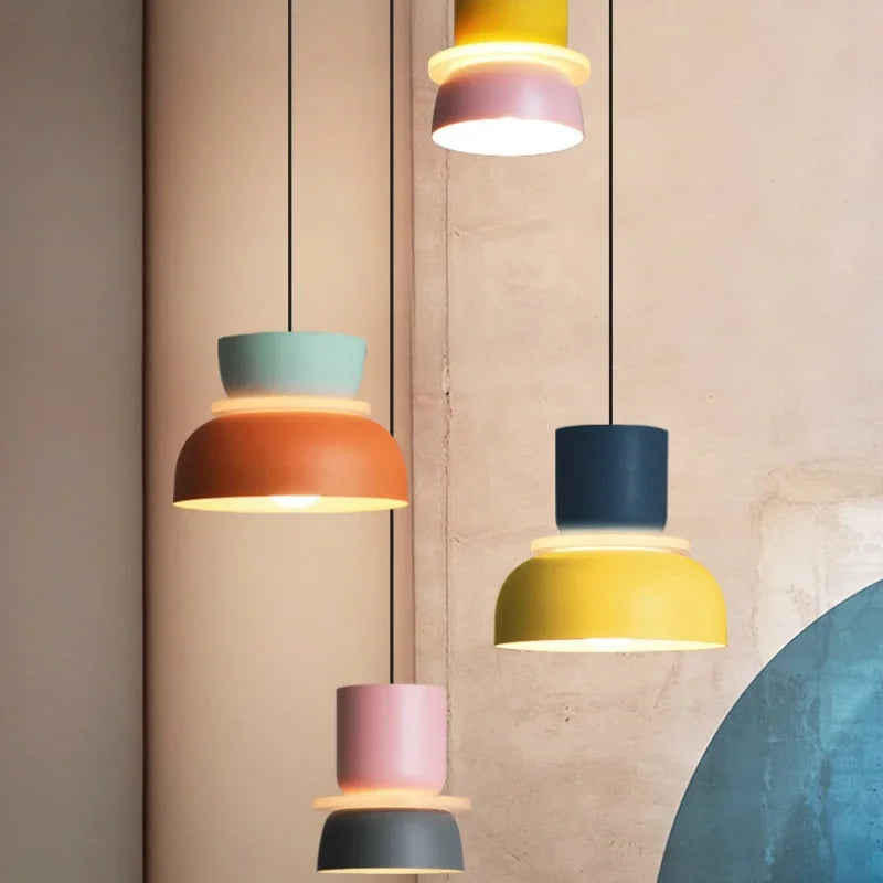 Modern Macaron Led Pendant Lamp Colorful Iron Hanging Suspension Study Bar Dining Bedside Bedroom Chandelier Lighting