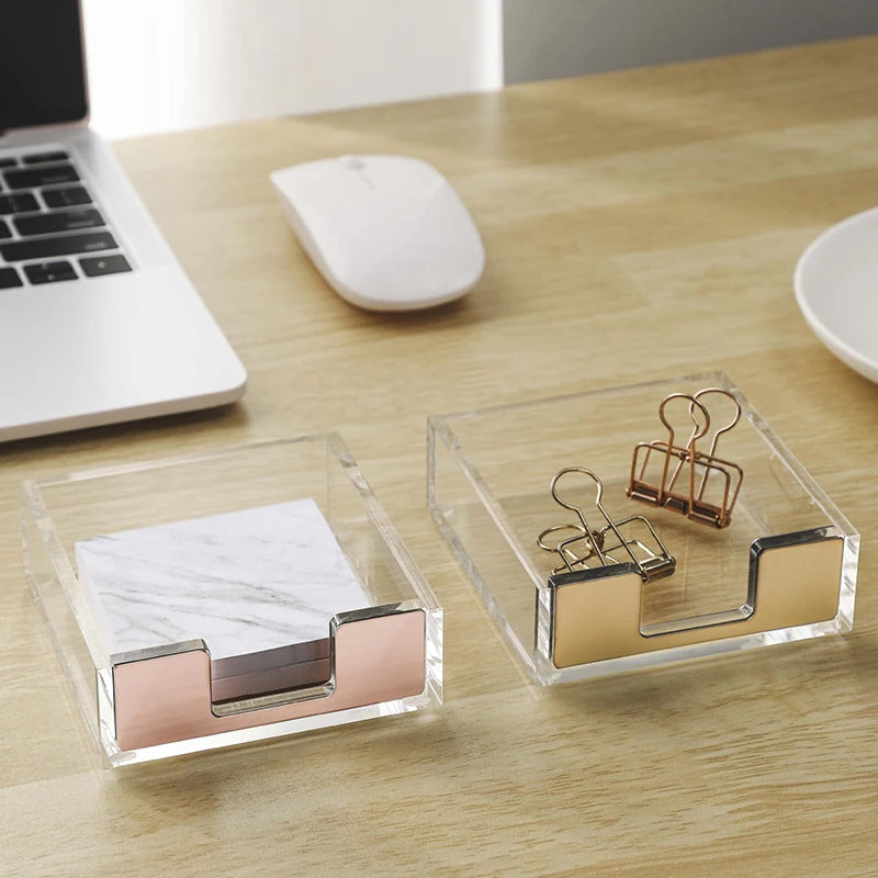 Sticky Notes Memo Pad Holder Dispenser Rose Gold with Acrylic Clear Desk Supplies Organizer Accessories Office Notepad Holder