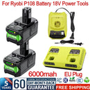 6000mAh For RYOBI 18V Li-Ion Replacement For Ryobi P108 P107 P108 RB18L50 RB18L20 Power Tool Rechargeable Battery And Charger