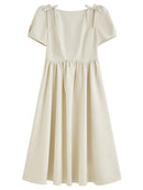 FSLE French Style Square Neck Dress for Women Bow Summer 2025 New Slim Fit Dress Midi-length 25FS12623