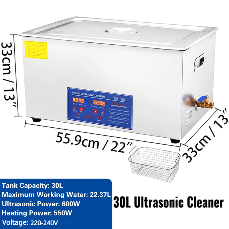 2/3/6/10L/30L Digital Heating Ultrasonic Cleaner 220V 40KHZ Stainless Steel Ultrasound Cleaning Machine Home Appliance