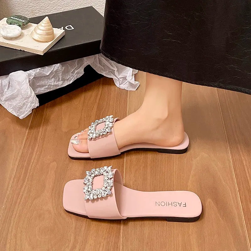 2023 Summer New Fashion Rhinestone Ladies Slippers Luxury Sandals Women Outdoor Beach Comfort Shoes Open Toed Flip-flops Female