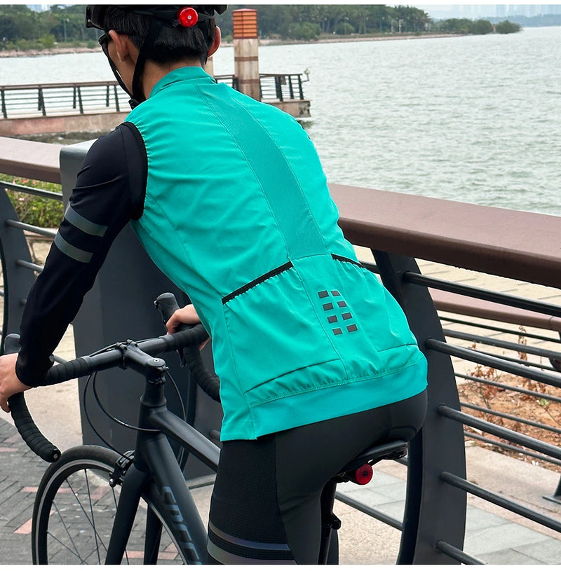 WOSAWE Ultralight Windproof Cycling Vest Men's Wind Coat Bike Gilet Stretch fabric Sleeveless Jacket With Zipper Pocket