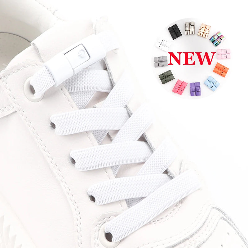 2023 No Tie Shoe laces Press Lock Shoelaces without ties Elastic Laces Sneaker Kids Adult 8MM Widened Flat Shoelace for Shoes