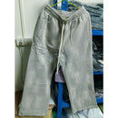 2025 Winter New Fleece Sweatpants Men Splashing Ink Spray Dyeing Wash Distressed Wide Joggers Grinding Edges Baggy Plush Pants