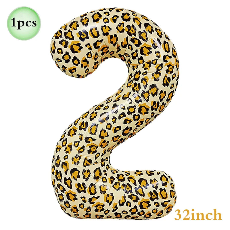 Jungle Safari Birthday 32Inch 1-9 Numbers Leopard Foil Balloon Land Animal Tiger Zebra Giraffe Disposable Tableware Party Decors