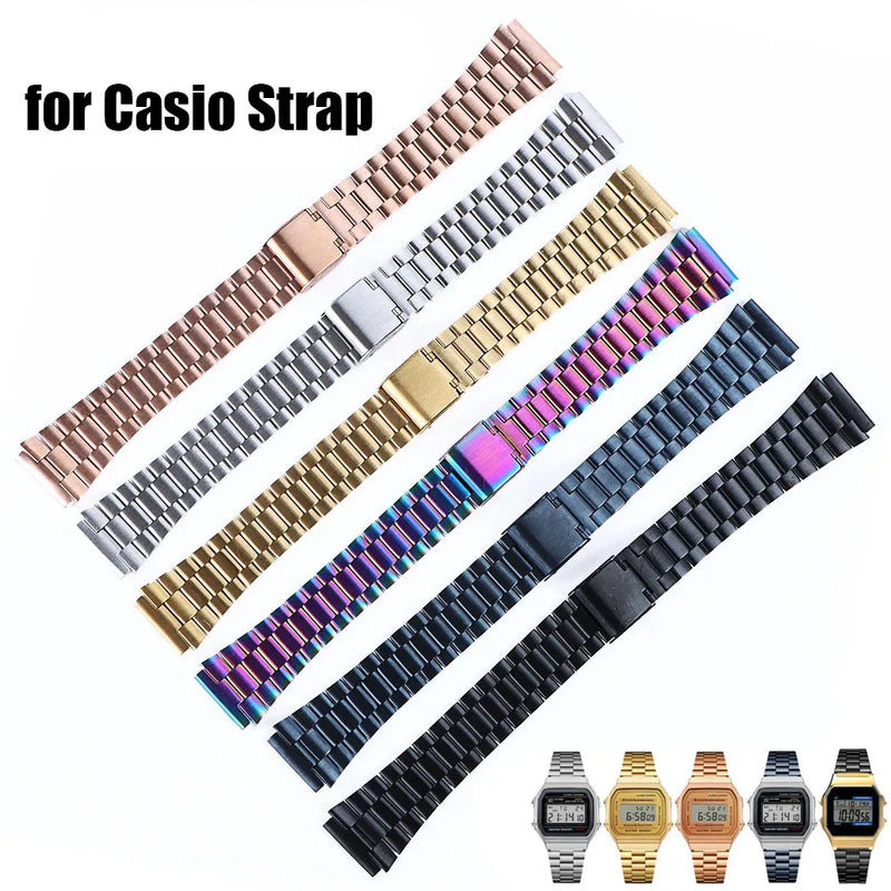 Stainless Steel Watchband For CASIO A158/A159/A168/A169 /B650/AQ230/AE500W For Classic Small Square Silver Black Men Metal Strap