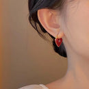 Vintage Red Enamel Love Heart Hoop Earrings For Women 2024 Elegant Dripping Oil Temperament Earrings Wedding Jewelry Gifts