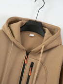 Men's hooded sport casual sweatshirt with industrial style loose fleece pullover trendy brand multi-pocket men's shirt