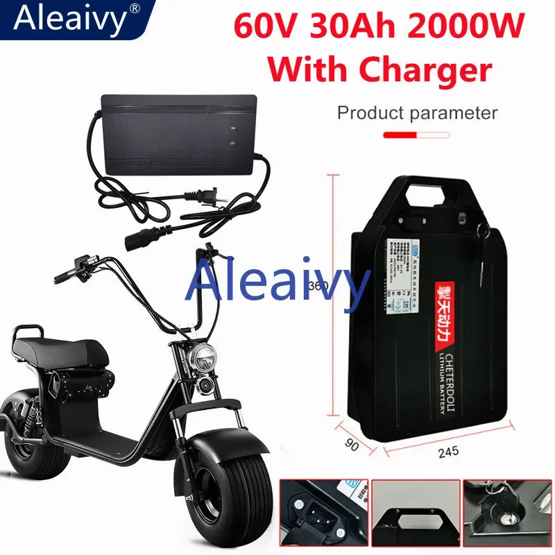 Original 60V 20ah 30ah 40ah Electric Motorcycle Waterproof Lithium Battery 18650 CELL 300-1800W USE for Citycoco Scooter Bicycle