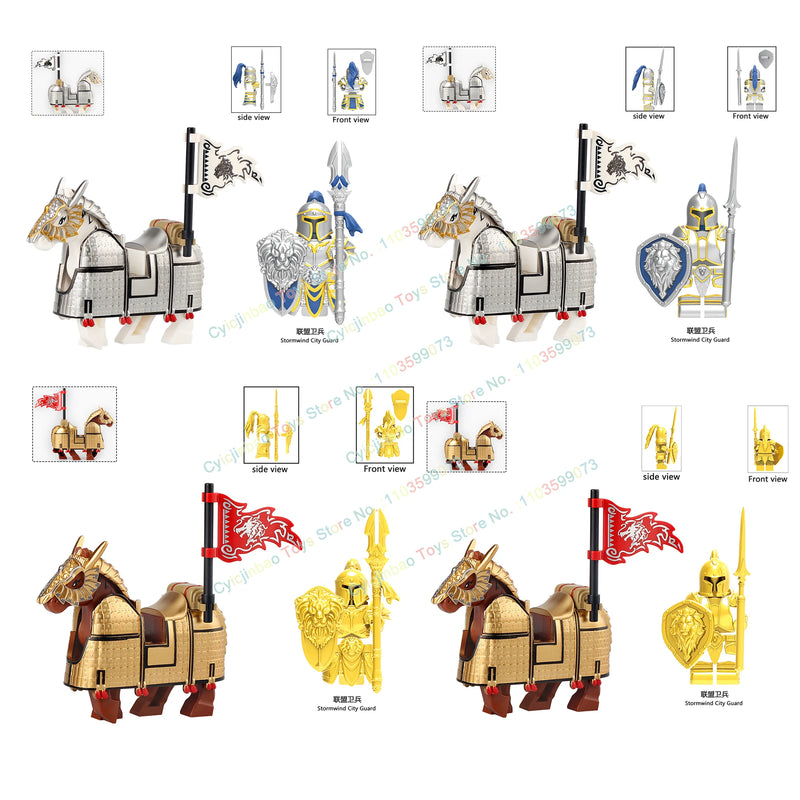 Medieval Knight Stormwind City Guard Reloaded Golden Horse Silver Horse Action Figures Building Blocks Accessories Toys DT8902