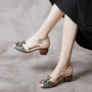 WOIZGIC Women Mother Ladies Female Genuine Leather Sandals Shoes Platform Summer Cool Beach Retro Flowers High Heel Buckle Strap