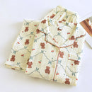 100% Cotton Crepe Women's Pajama Set 2024 New Spring And Autumn Cute Bear Printed Long sleeved Pants Two piece Loose Home Fury