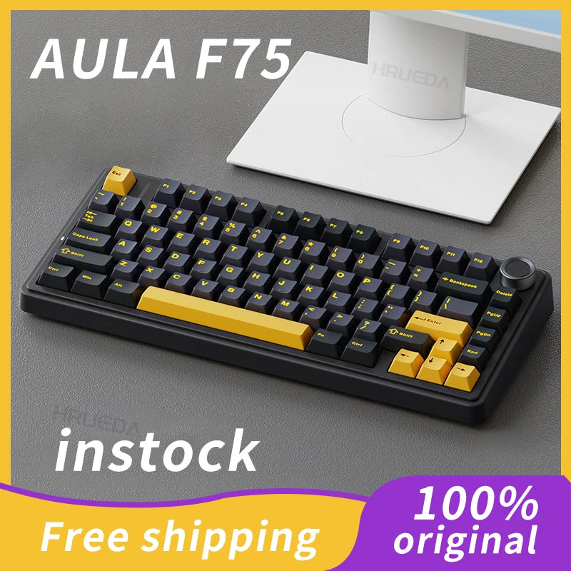 AULA F75 Keyboard Customized Mechanical Full Key Hot-swappable Wireless Tri-mode Bluetooth 2.4g PC E-sport Game Keyboar Original