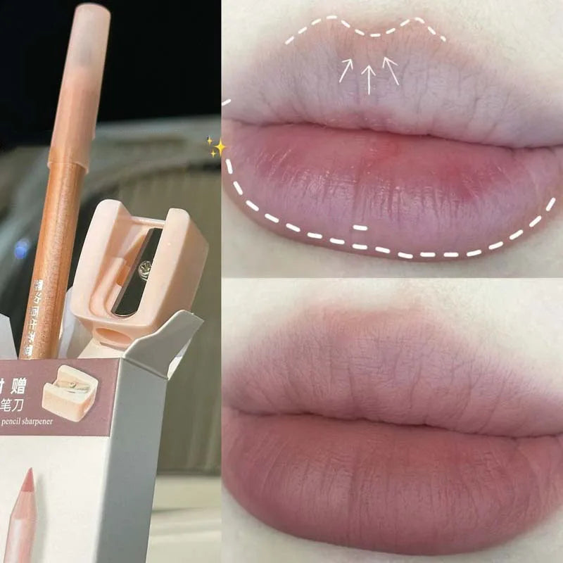 Matte Lipliner Wood Pencil Waterproof Velvet Brown Red Lip Contour Pen Lip Liner Lipstick Lasting Non-stick High Pigment 12Color