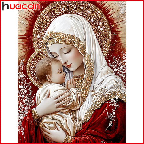 Huacan Neuheiten 2025 Diamond Painting Heilige Mutter Kinder Diamant Mosaik Porträt Religion Tier Komplettset Bastelset